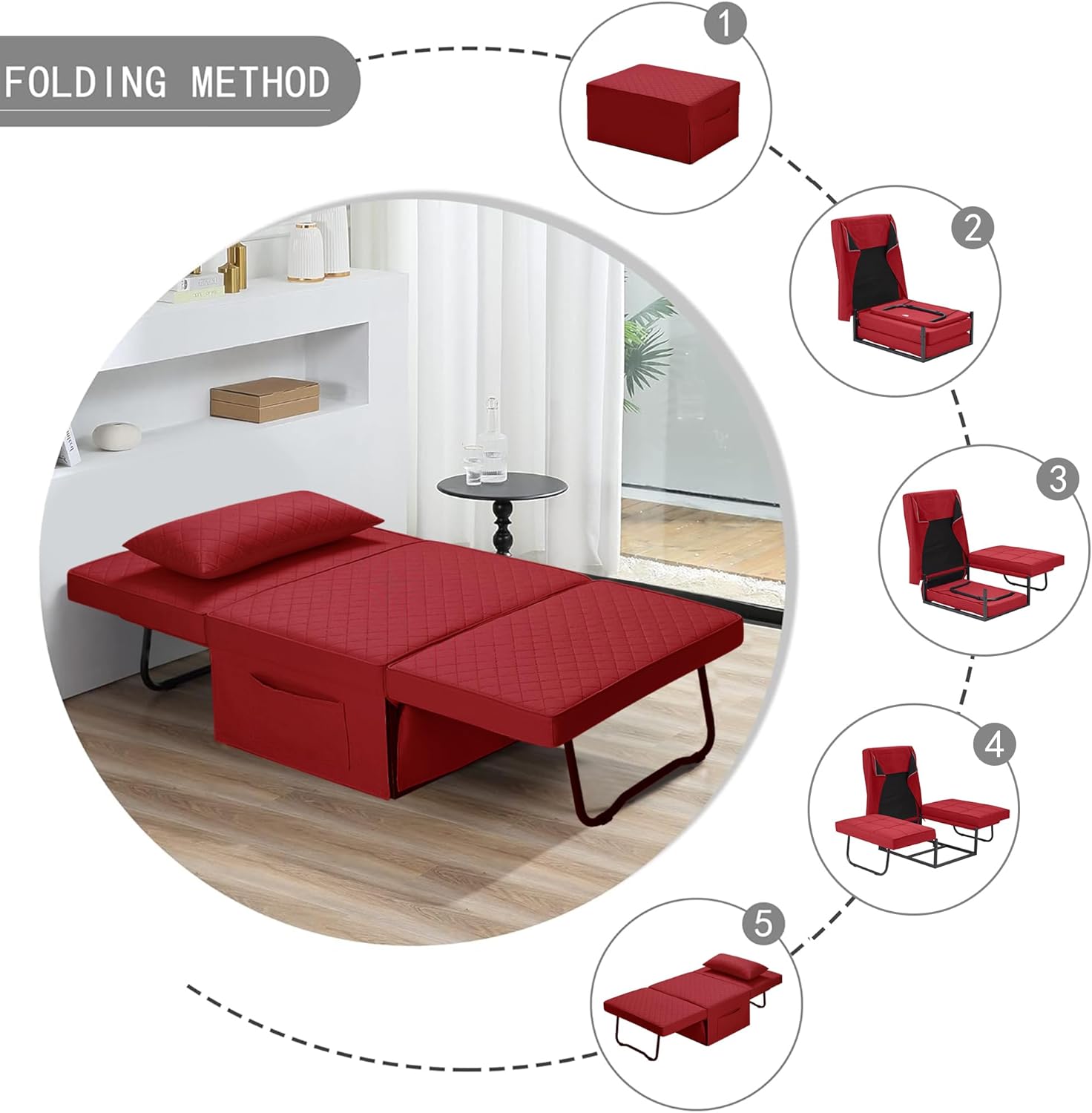 Sofa Bed, 4 in 1 Multi-Function Folding Ottoman Breathable Linen Couch Bed with Adjustable Backrest Modern Convertible Chair for Living Room Apartment Office