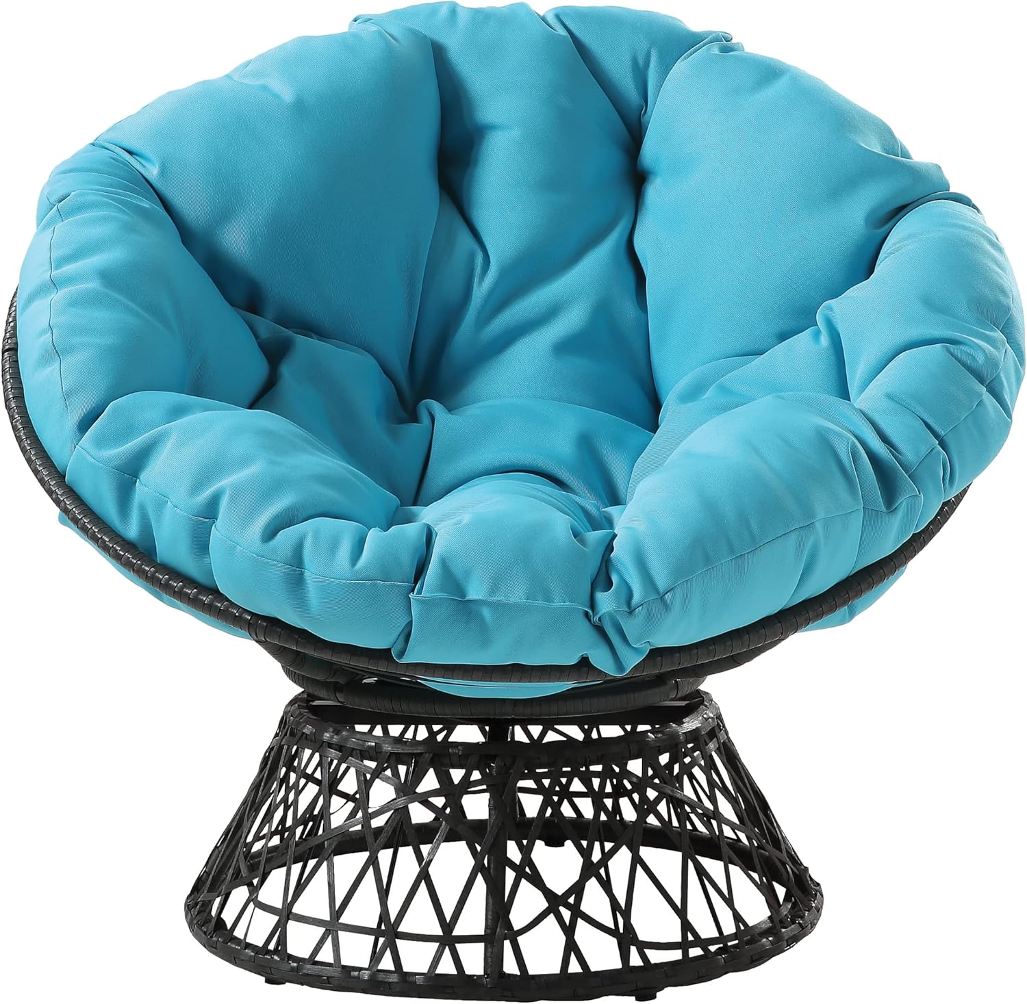 OSP Home Furnishings Wicker Papasan Chair with 360-Degree Swivel, Brown Frame with Brown Cushion