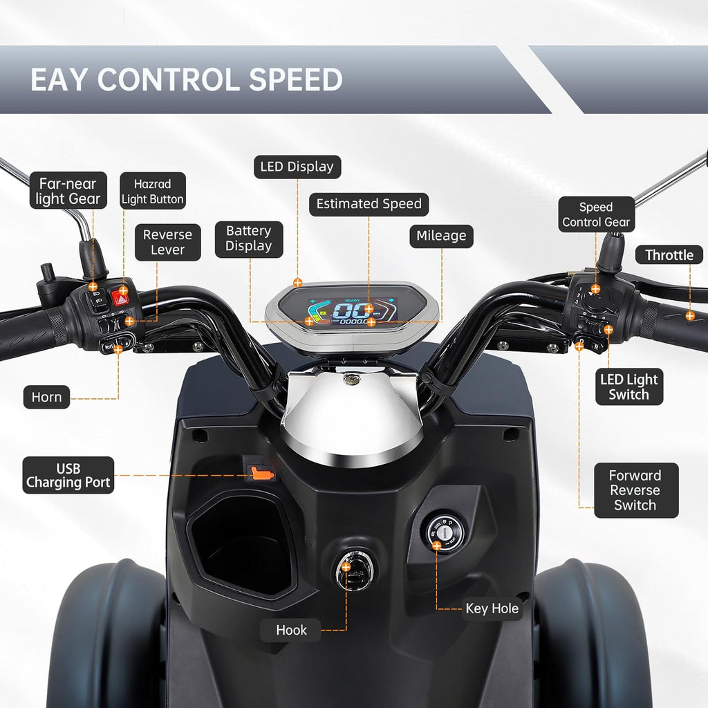 1000W 15 MPH Heavy Duty 4 Wheel Mobility Scooter 500lbs Loadweight, 3 Speed Control Mobility Scooters with 31 Mile Long Range Battery for Seniors & Adults Travel, 20° Max Climbing, Remote Key, Silver