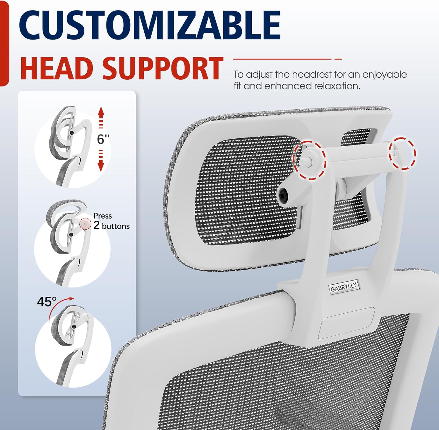 GABRYLLY Ergonomic Office Chair, High Back Home Desk Chair with Headrest, Flip-Up Arms, 90-120° Tilt Lock and Wide Cushion, Big and Tall Mesh Chairs for Man Woman, Grey Task Chair