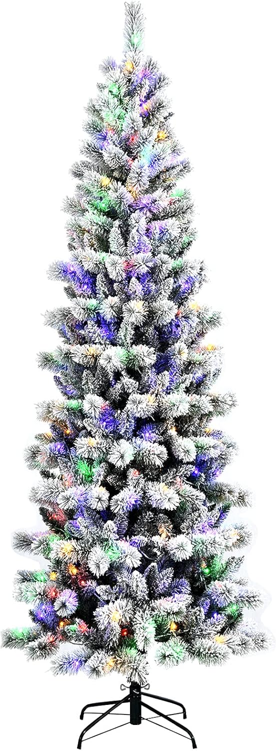 Goplus 7ft Artificial White Christmas Tree Xmas Pine Tree with Solid Metal Legs Perfect for Indoor and Outdoor Holiday Decoration