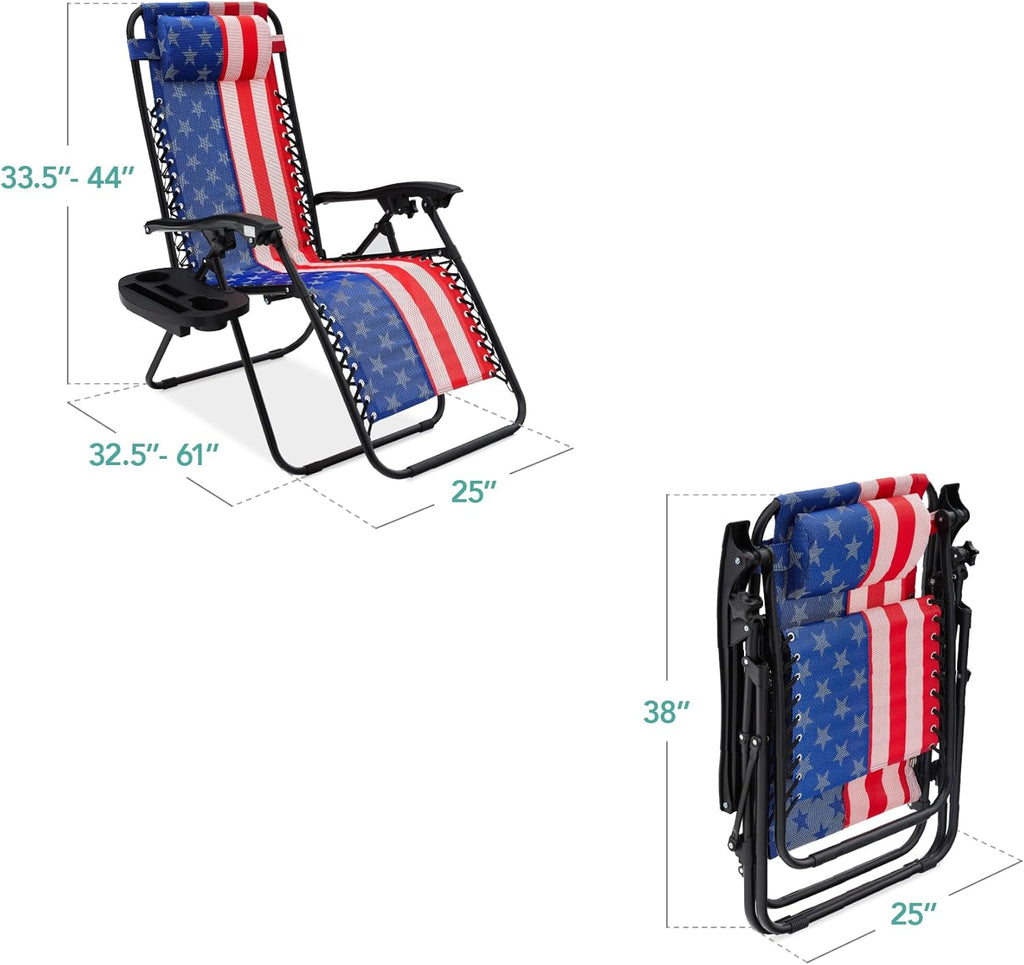 Best Choice Products Set of 2 Adjustable Steel Mesh Zero Gravity Lounge Chair Recliners w/Pillows and Cup Holder Trays - Beige