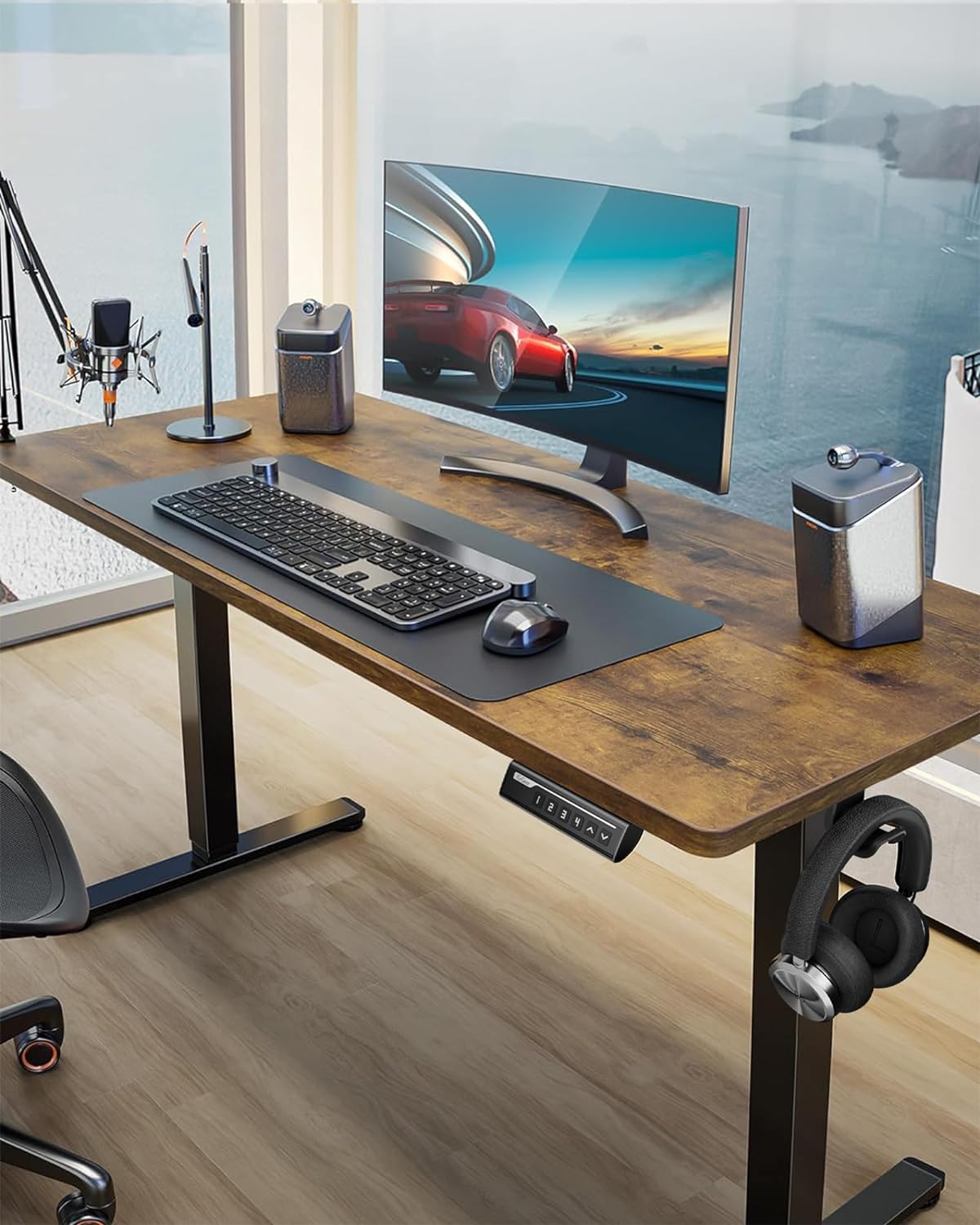 ErGear Height Adjustable Electric Standing Desk, 40 x 24 Inches Sit Stand up Desk, Memory Computer Home Office Desk (Light Vintage Brown)
