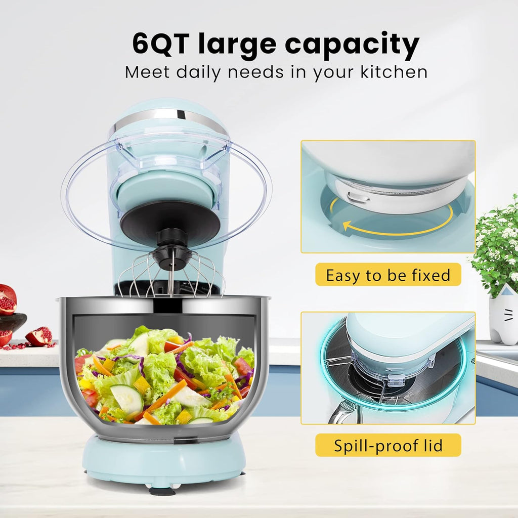 Stand Mixer, 660W 10 Speed 6 Quart Tilt-Head Kitchen Electric Food Mixer with Beater, Dough Hook, Wire Whip and Egg Separator