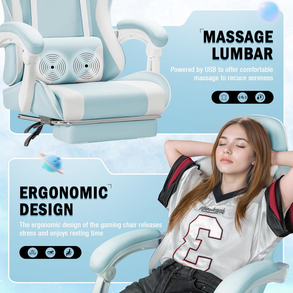 Homall Gaming Chair, Video Game Chair with Footrest and Massage Lumbar Support, Ergonomic Computer Chair Height Adjustable with Swivel Seat and Headrest (Grey)