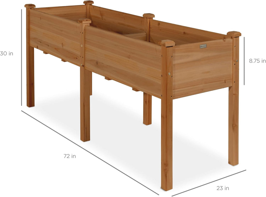 Best Choice Products 72x23x30in Raised Garden Bed, Elevated Wood Planter Box Stand for Backyard, Patio, Balcony w/Divider Panel, 6 Legs, 300lb Capacity - Natural