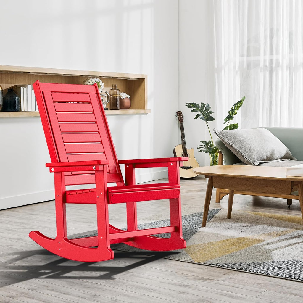 GREENVINES Outdoor Rocking Chairs | Set of 2 | Porch Rocker | HDPE Plastic | Black | Oversized Rockers | High Back | Big & Tall | Ladder Back | for Patio Outside Backyard Balcony Garden