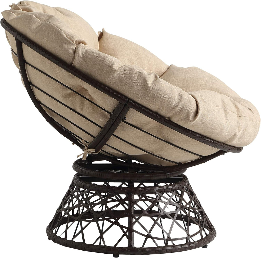 OSP Home Furnishings Wicker Papasan Chair with 360-Degree Swivel, Brown Frame with Brown Cushion
