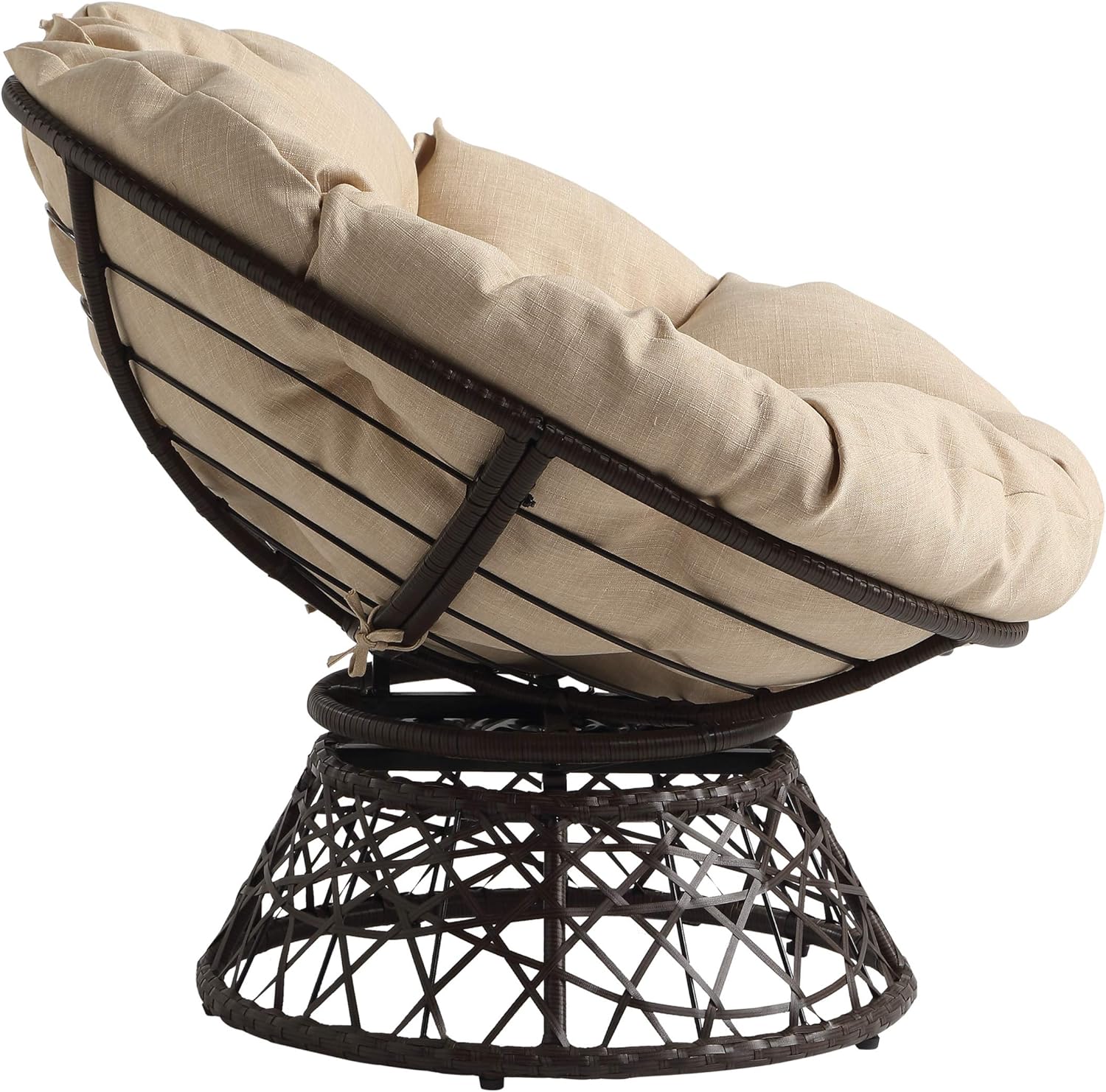 OSP Home Furnishings Wicker Papasan Chair with 360-Degree Swivel, Brown Frame with Brown Cushion