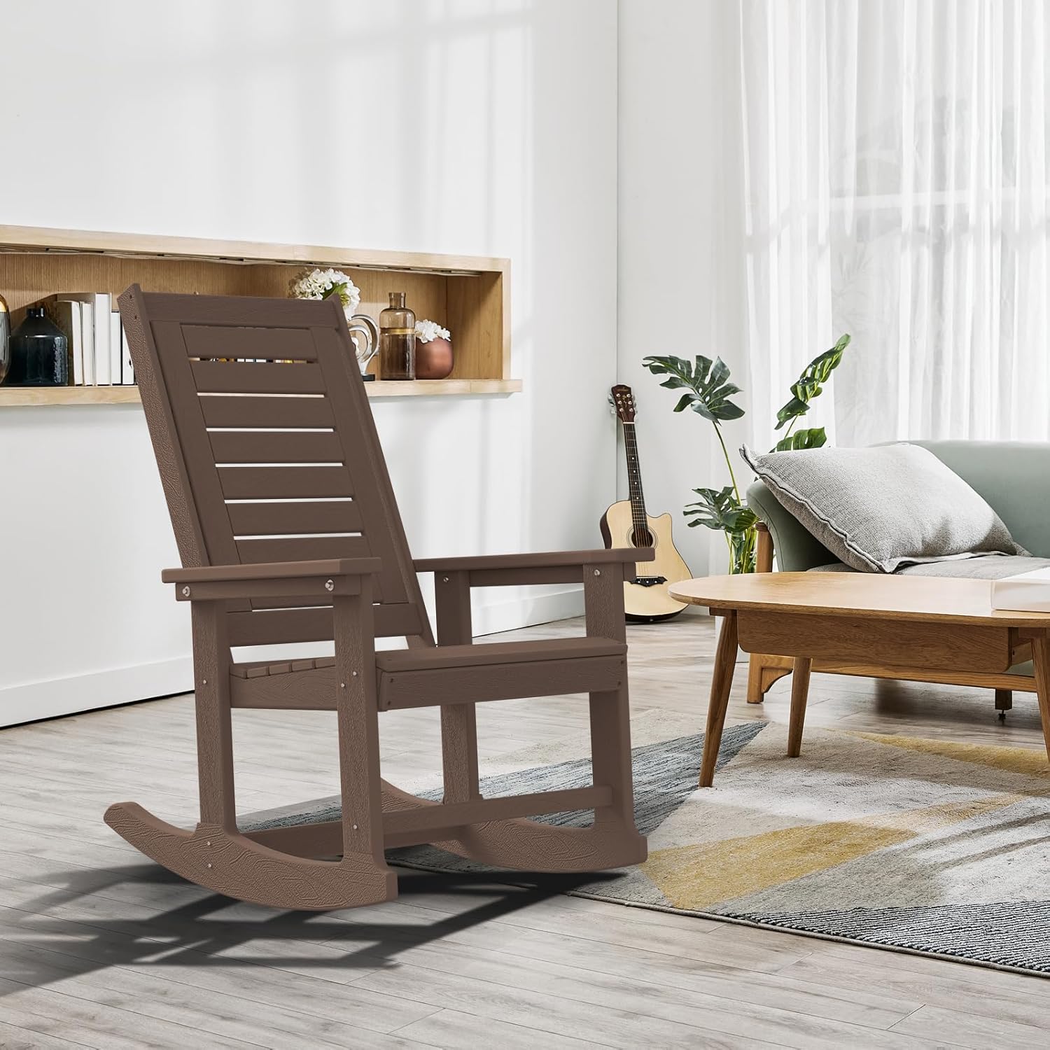 GREENVINES Outdoor Rocking Chairs | Set of 2 | Porch Rocker | HDPE Plastic | Black | Oversized Rockers | High Back | Big & Tall | Ladder Back | for Patio Outside Backyard Balcony Garden