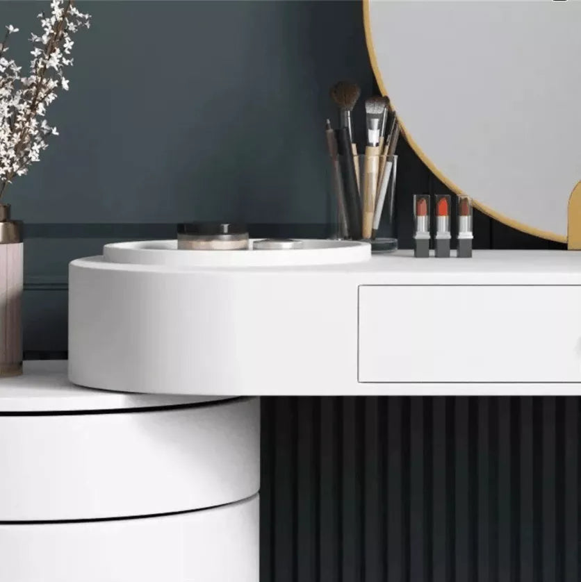 Makeup Vanity Dressing Table With Swivel Cabinet Mirror & Stool Included