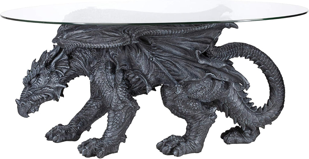 Design Toscano Warwickshire Dragon Gothic Decor Glass Topped Coffee Table, 39 Inch, Greystone