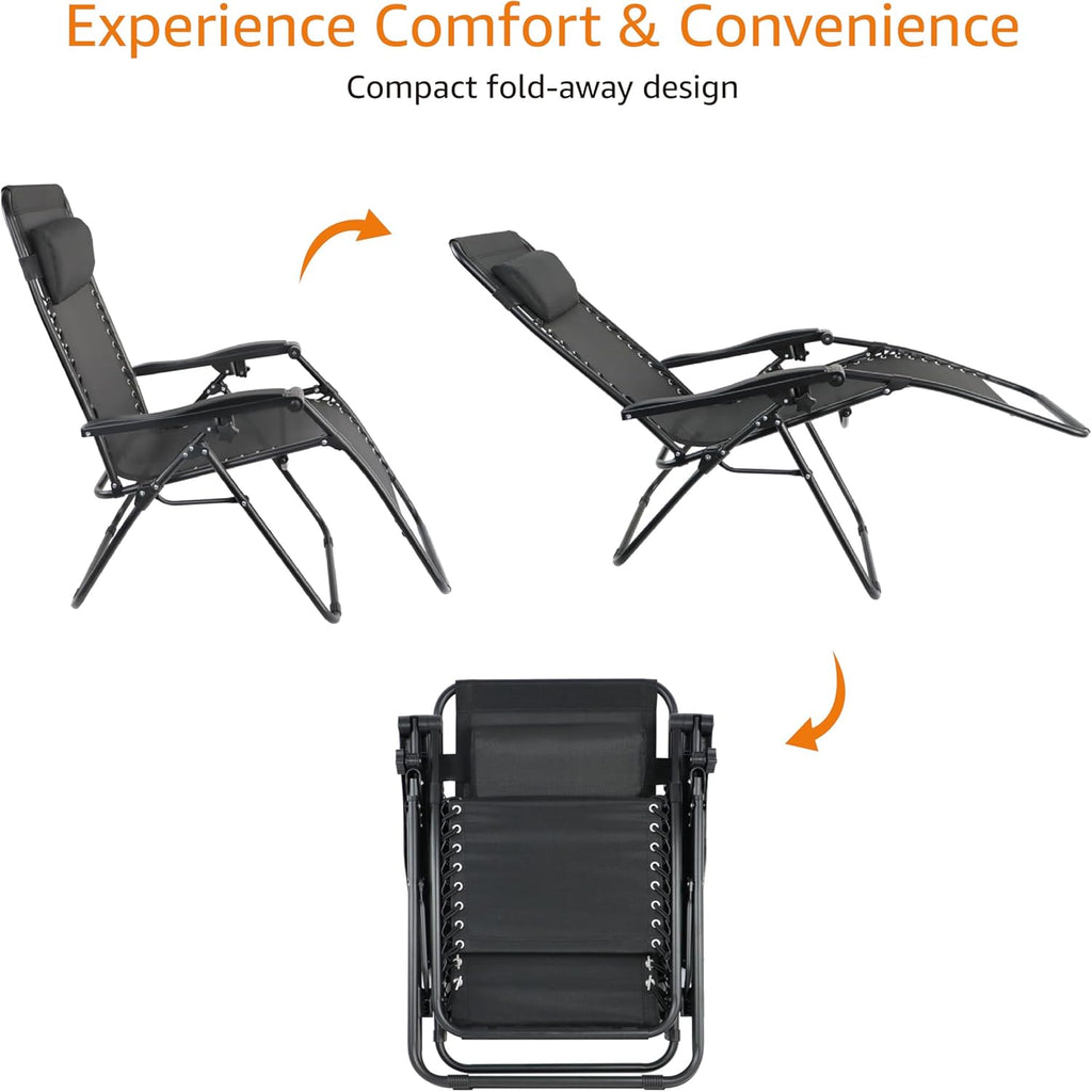 Basics Outdoor Textilene Adjustable Zero Gravity Folding Reclining Lounge Chair with Pillow, 26", Navy Blue