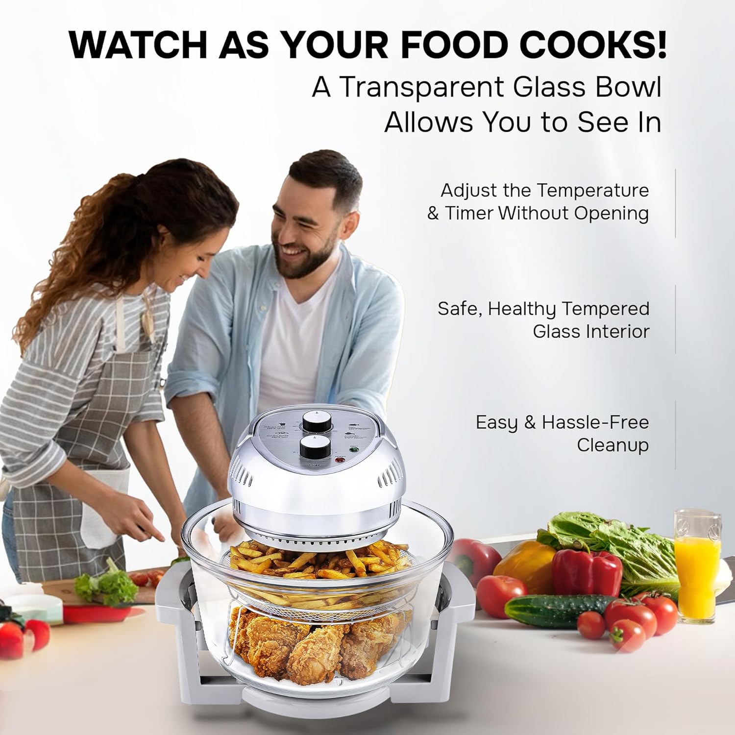 Large Air Fryer Oven – Large Halogen Oven Cooker with 50+ Air Fryers Recipe Book for Quick + Easy Meals for Entire Family, AirFryer Oven Makes Healthier Crispy Foods