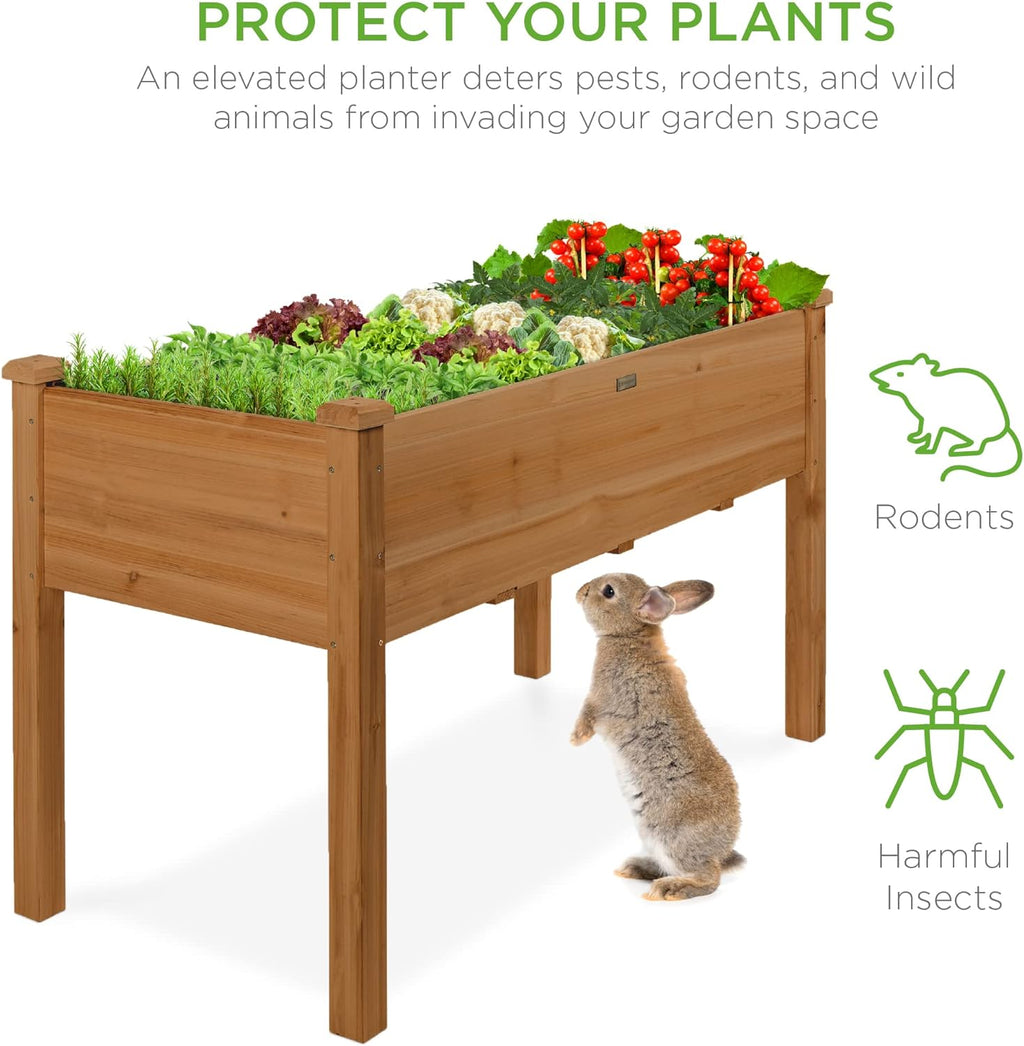 Best Choice Products 72x23x30in Raised Garden Bed, Elevated Wood Planter Box Stand for Backyard, Patio, Balcony w/Divider Panel, 6 Legs, 300lb Capacity - Natural