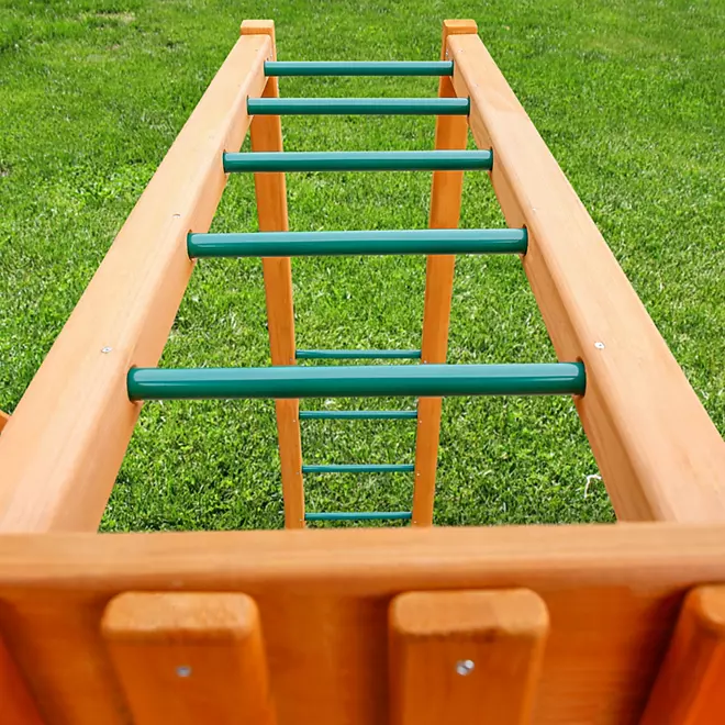 Gorilla Playsets Avalon Wood Swing Set with Wood Roof and Monkey Bars