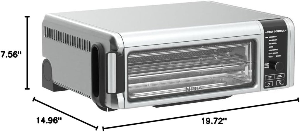 Ninja SP101 Digital Air Fry Countertop Oven with 8-in-1 Functionality, Flip Up & Away Capability for Storage Space, with Air Fry Basket, Wire Rack & Crumb Tray, Silver