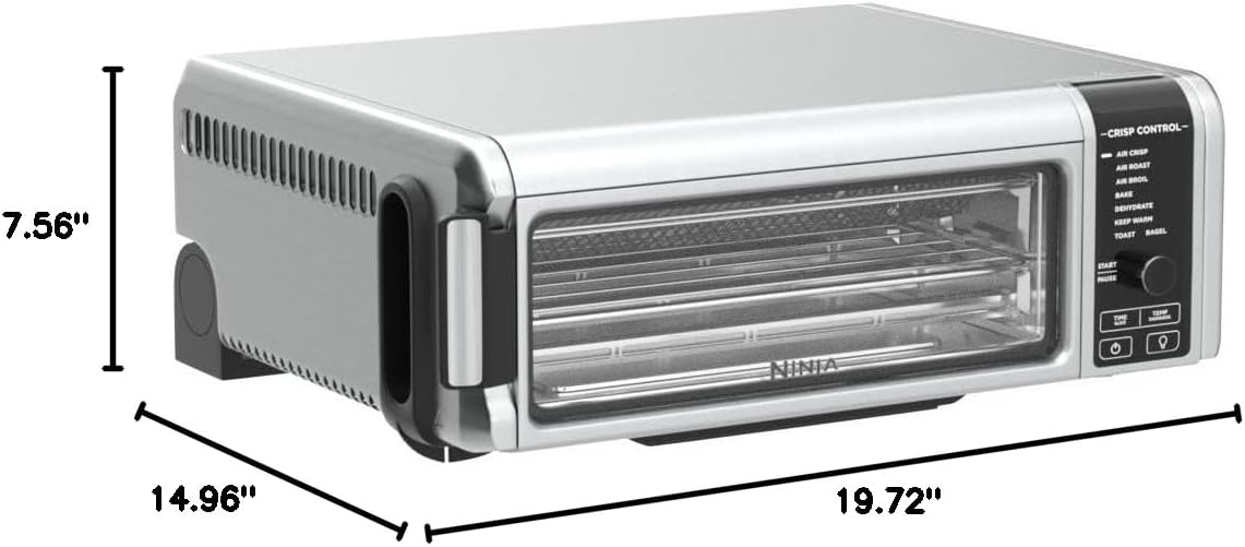 Ninja SP101 Digital Air Fry Countertop Oven with 8-in-1 Functionality, Flip Up & Away Capability for Storage Space, with Air Fry Basket, Wire Rack & Crumb Tray, Silver