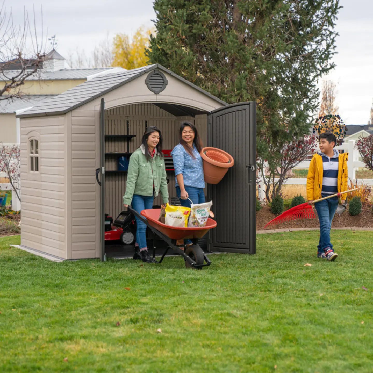 Lifetime 8 Ft. x 7.5 Ft. High-Density Polyethylene Outdoor Storage Shed with Steel-Reinforced Construction