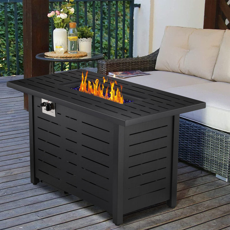 25" H x 43" W Iron Propane Outdoor Fire Pit Table with Cover