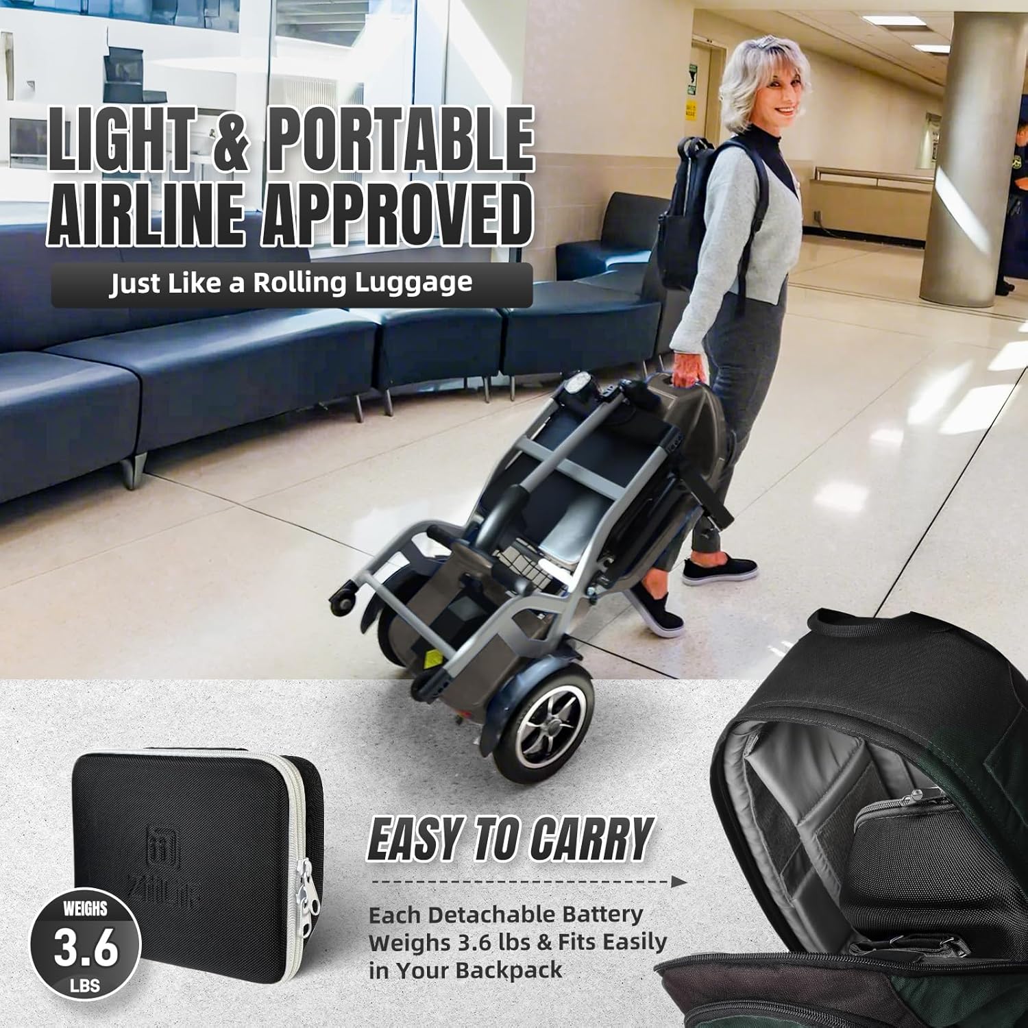 R3b-Mobility Scooters for Seniors Adults Ultra Lightweight Electric Powered Folding 4 Wheel Mobility Scooter with Headlight Cup Holder, Compact & Convenient for Travel Airline Approved, Blue