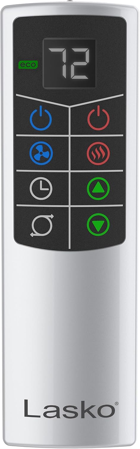 Lasko Oscillating All Season Tower Fan and Space Heater in One for Home with Adjustable Thermostat, Tip-Over Switch, 4 Fan Speeds, 3 Heat Settings and Remote Control, 42 Inches, 1500W, Gray, FH515
