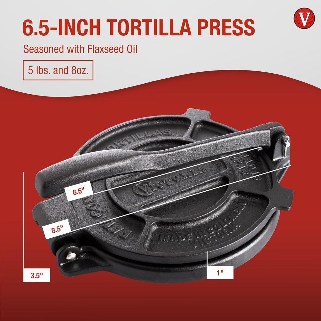Victoria 10-Inch Commercial-Grade Cast-Iron Tortilla Press, Made from Super-Durable HD Iron, Made in Colombia