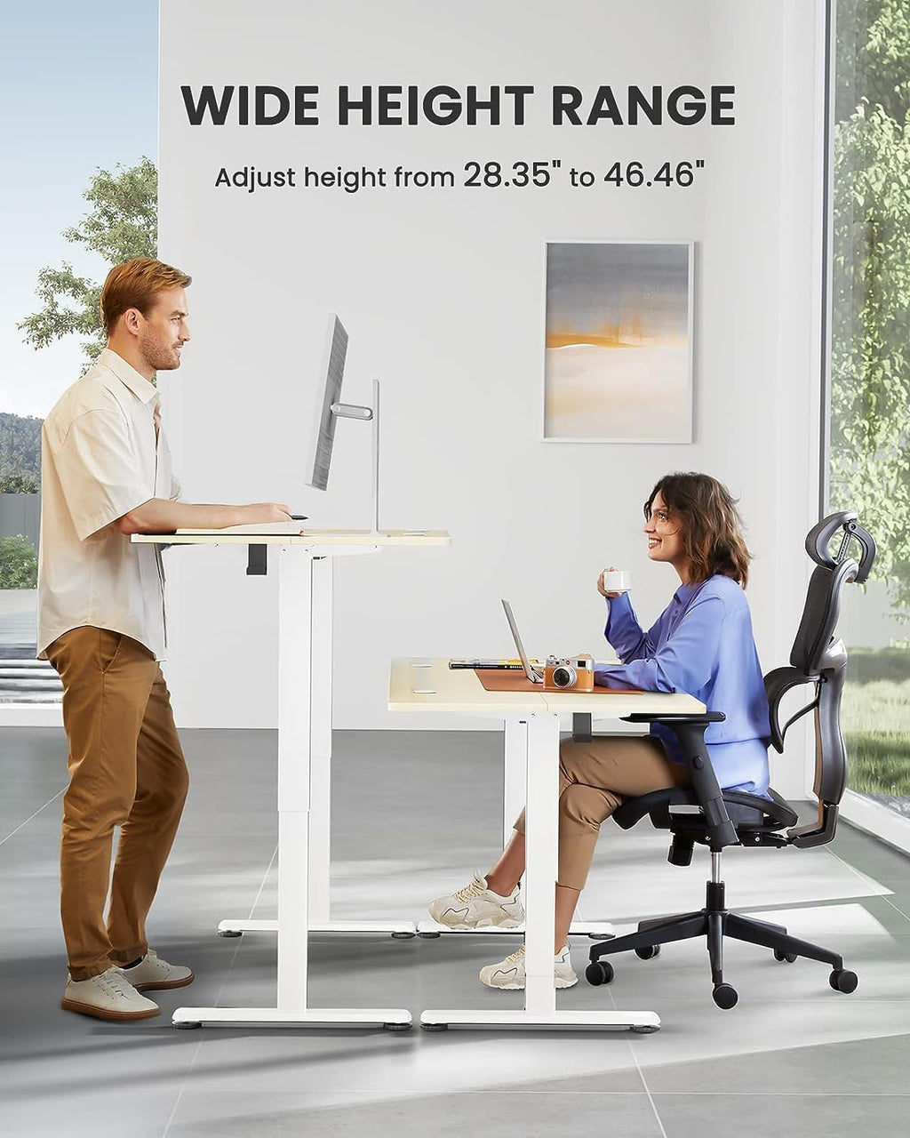 ErGear Height Adjustable Electric Standing Desk, 40 x 24 Inches Sit Stand up Desk, Memory Computer Home Office Desk (Light Vintage Brown)