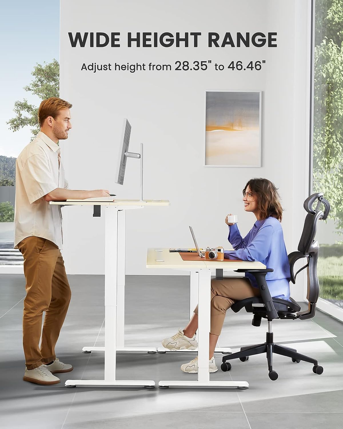 ErGear Height Adjustable Electric Standing Desk, 40 x 24 Inches Sit Stand up Desk, Memory Computer Home Office Desk (Light Vintage Brown)