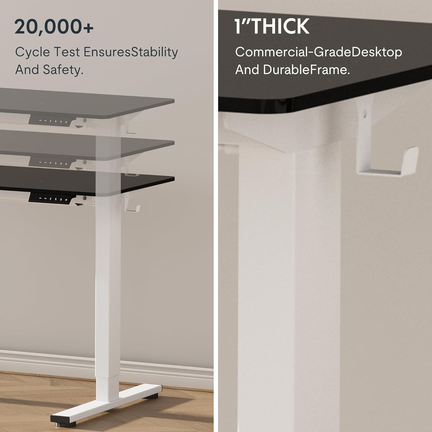 FLEXISPOT EN1 One-Piece Standing Desk 55 x 28 Inch Electric Adjustable Height Desk for Home Office and Computer Workstation (White Frame + 55" Maple Top, 2 Packages)