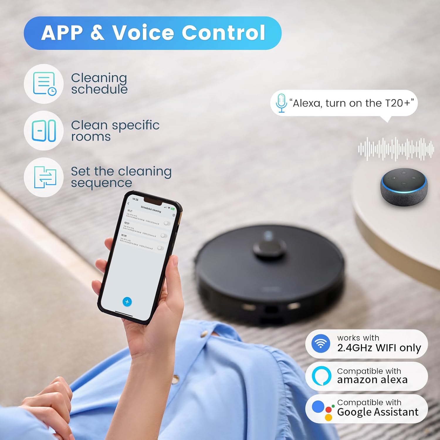 AIRROBO Robot Vacuum and Mop Combo, Self-Emptying, 60-Day Capacity, Home Mapping, Schedule, Wi-Fi/App/Alexa/Remote, 180mins Runtime, T20+ Robotic Vacuum Cleaner for Pet, Hard Floors, Carpet