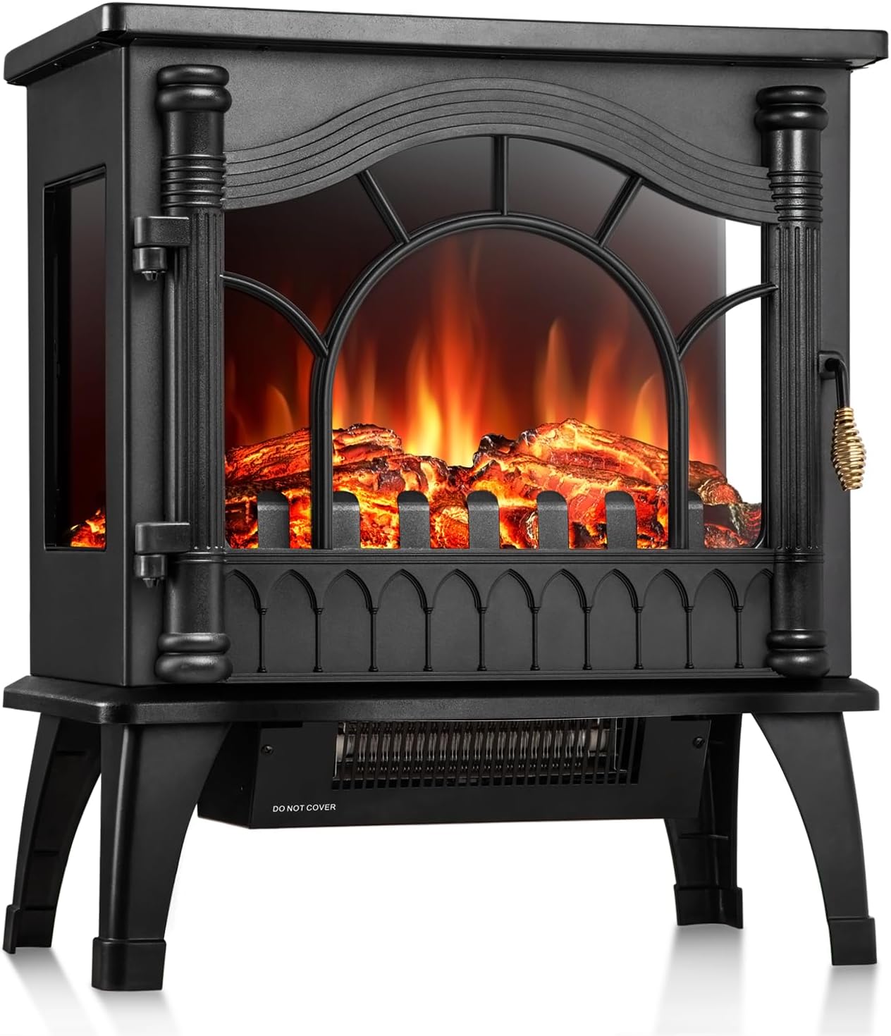 Electric Fireplace Heater, 20" Freestanding Fireplace Infrared Stove 1000W/1500W, 3D Realistic Flame Effects, Adjustable Brightness and Heating Mode, Overheating Safe Design