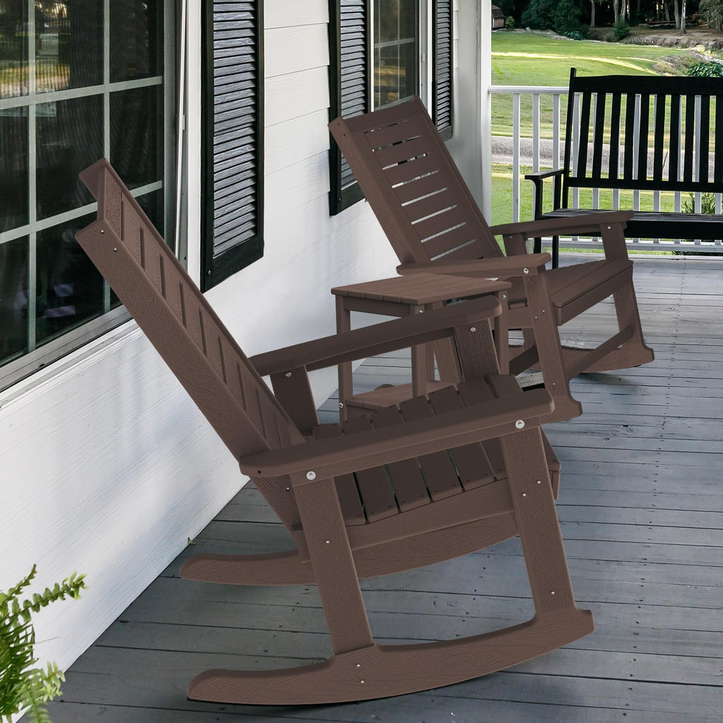 GREENVINES Outdoor Rocking Chairs | Set of 2 | Porch Rocker | HDPE Plastic | Black | Oversized Rockers | High Back | Big & Tall | Ladder Back | for Patio Outside Backyard Balcony Garden