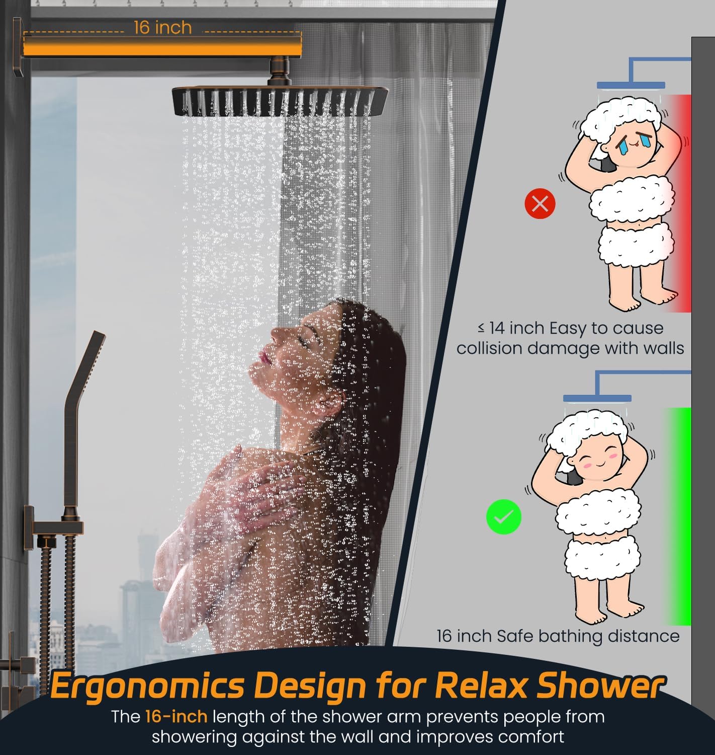 SR SUN RISE 12 Inches Matte Black Shower System 12 Inch Brass Bathroom Luxury Rain Mixer Shower Combo Set Wall Mounted Rainfall Shower Head System Shower Faucet Rough-in Valve Body and Trim Included