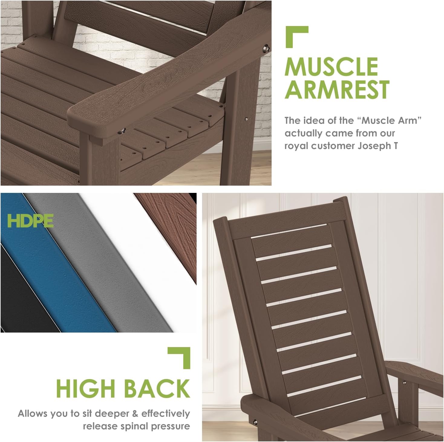 GREENVINES Outdoor Rocking Chairs | Set of 2 | Porch Rocker | HDPE Plastic | Black | Oversized Rockers | High Back | Big & Tall | Ladder Back | for Patio Outside Backyard Balcony Garden