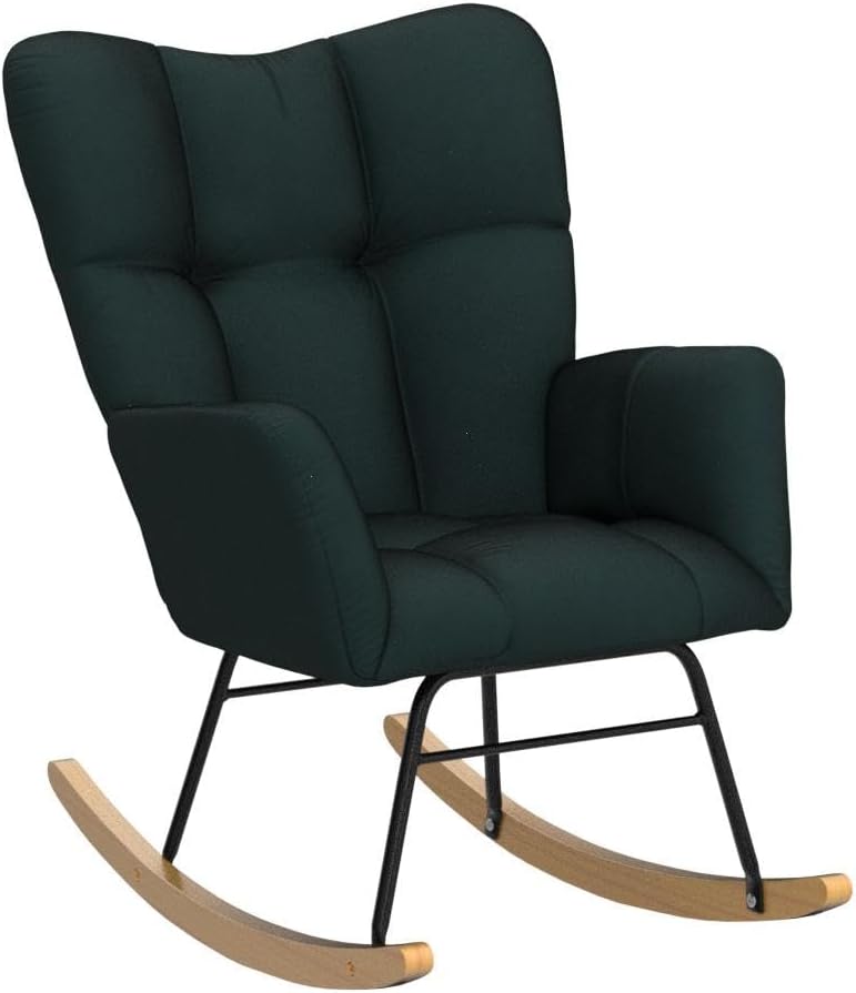 NIOIIKIT Nursery Rocking Chair Teddy Upholstered Glider Rocker Rocking Accent Chair Padded Seat with High Backrest Armchair Comfy Side Chair for Living Room Bedroom Offices (Ivory Teddy)
