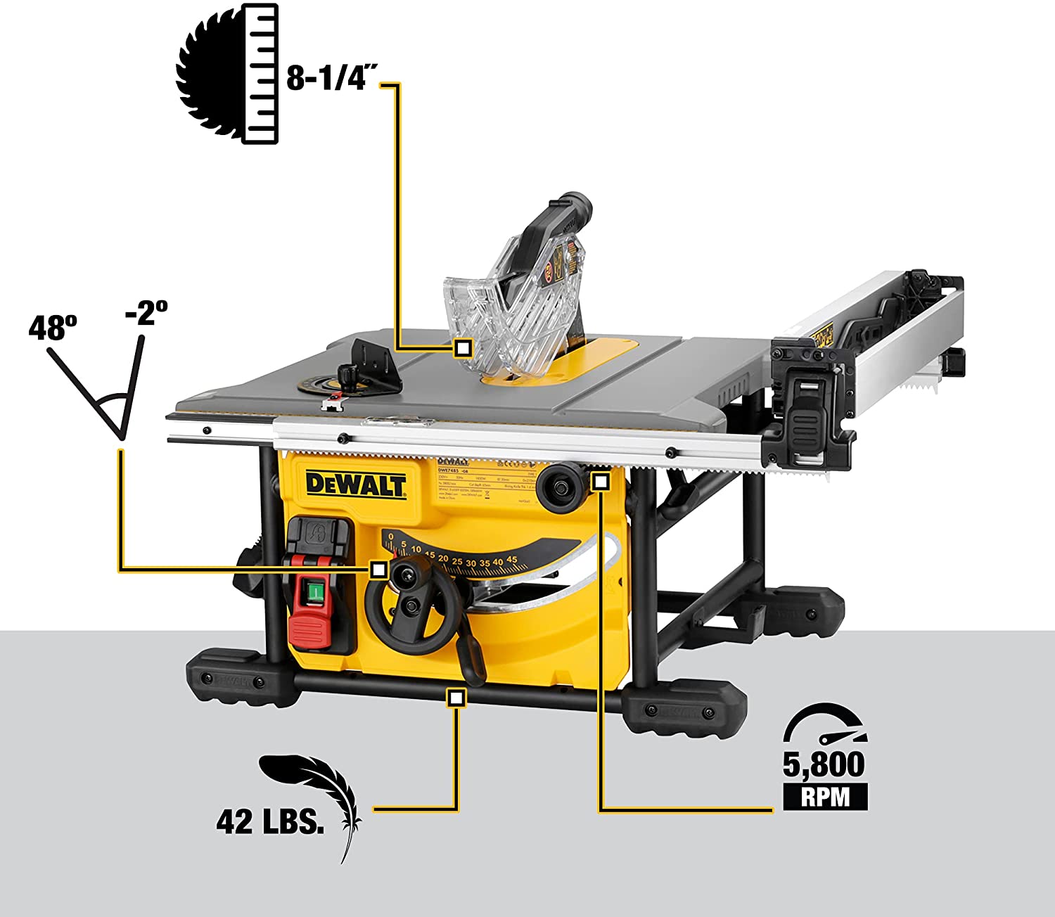 DEWALT 15 Amp 8-1/4 in. Compact Portable Jobsite Table Saw (DWE7485)