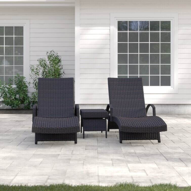 All Weather Wicker Chaise Lounge Set with Table