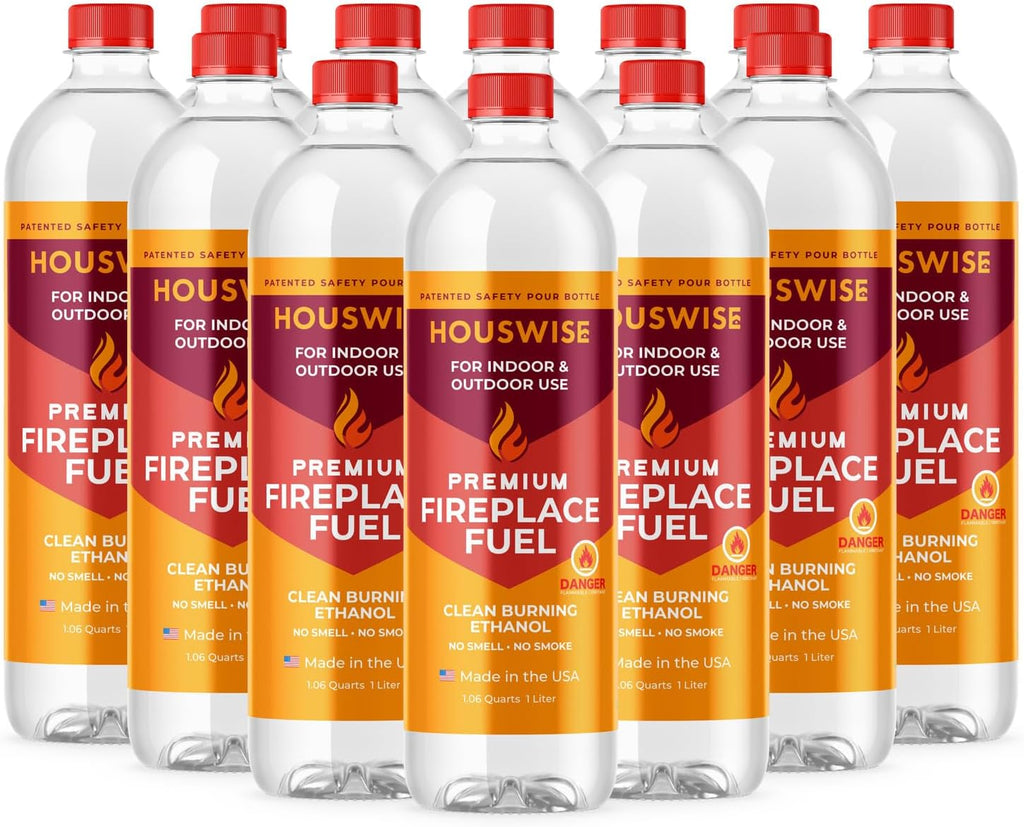 Bio Ethanol Fireplace Fuel 12 x 1 Liter - Bioethanol Fuel Tabletop Fire Pit, Bio Ethanol Fuel for Table Top Fire Pit & Ethanol Fireplaces - Made in USA
