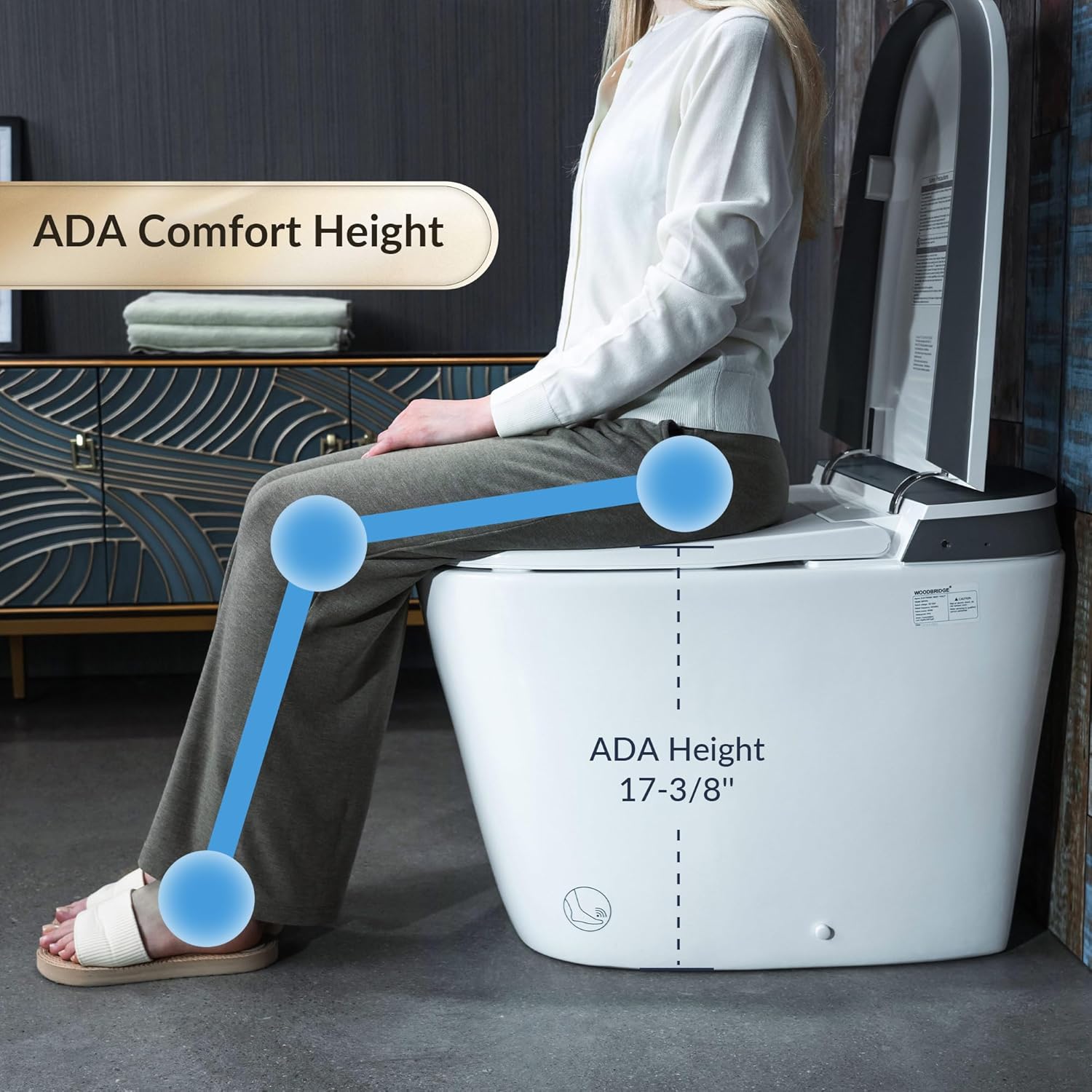 WOODBRIDGE Smart Bidet Toilet with 1000 Gram MaP Flush Score,Auto Open/Close,Foam Shield,Auto Flush,Foot Sensor,Movement Drying,Heated Seat,ADA Chair Height,One Piece Toilet with Tank Built in