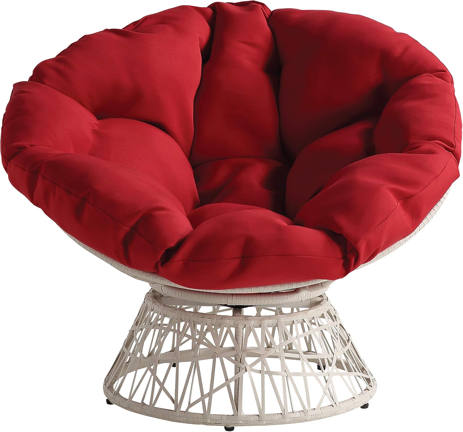 OSP Home Furnishings Wicker Papasan Chair with 360-Degree Swivel, Brown Frame with Brown Cushion