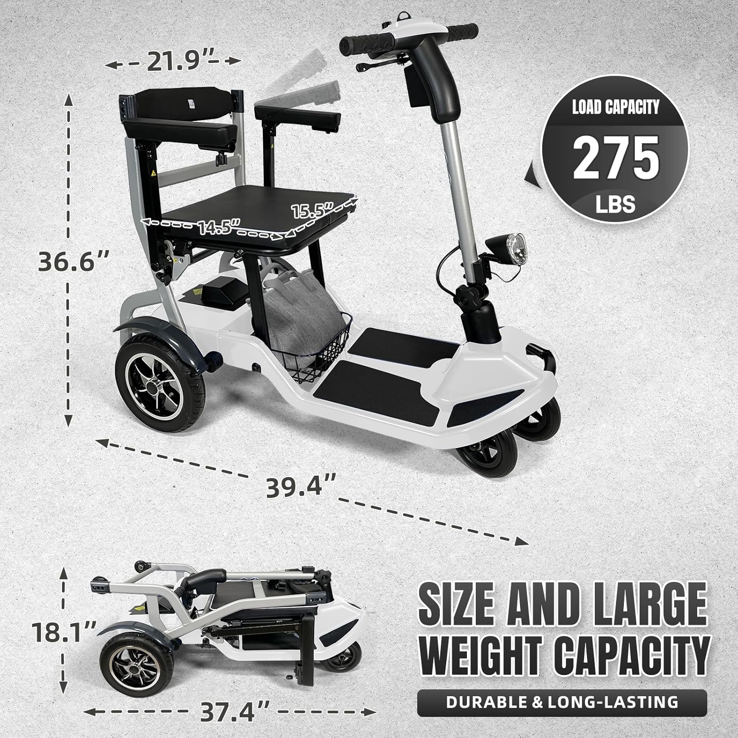 R3b-Mobility Scooters for Seniors Adults Ultra Lightweight Electric Powered Folding 4 Wheel Mobility Scooter with Headlight Cup Holder, Compact & Convenient for Travel Airline Approved, Blue