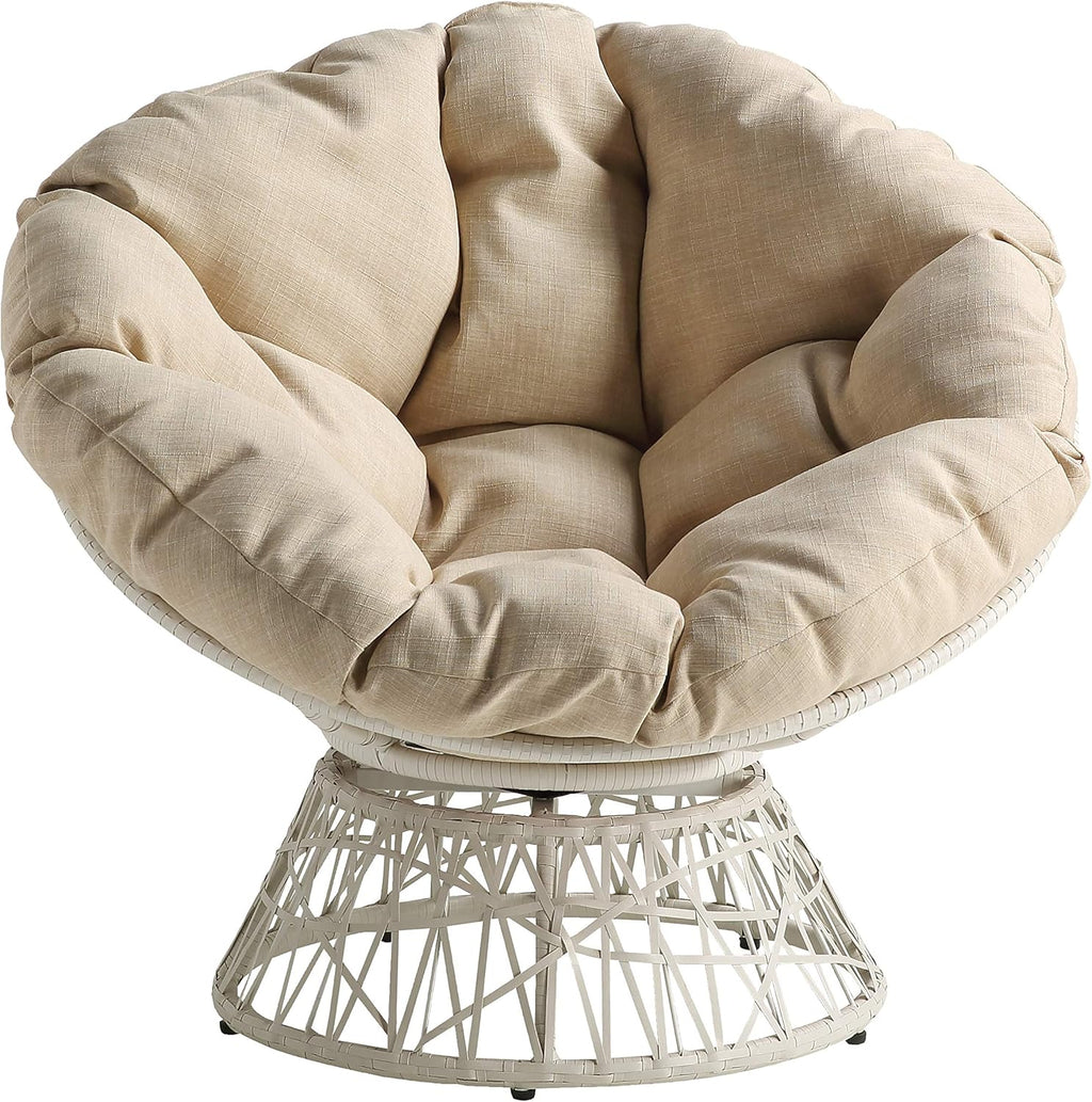 OSP Home Furnishings Wicker Papasan Chair with 360-Degree Swivel, Brown Frame with Brown Cushion
