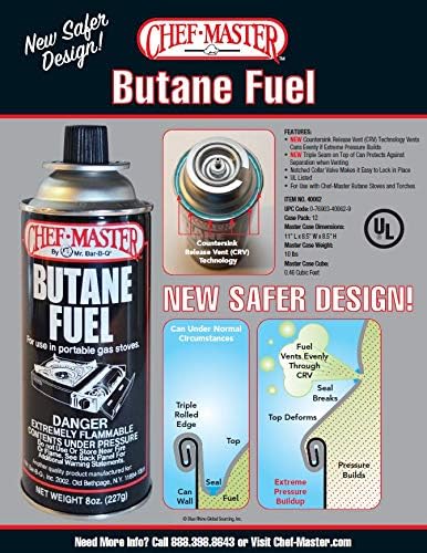 72 x 8oz. Butane Fuel Canister, Butane Fuel Refill for Butane Camp Stove, Kitchen Torch, Butane Tin Can for Portable Stove for Emergencies, Cooking, Grilling, Picnic & Camping by Chef Master 90340