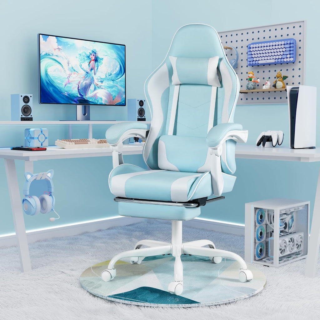 Homall Gaming Chair, Video Game Chair with Footrest and Massage Lumbar Support, Ergonomic Computer Chair Height Adjustable with Swivel Seat and Headrest (Grey)