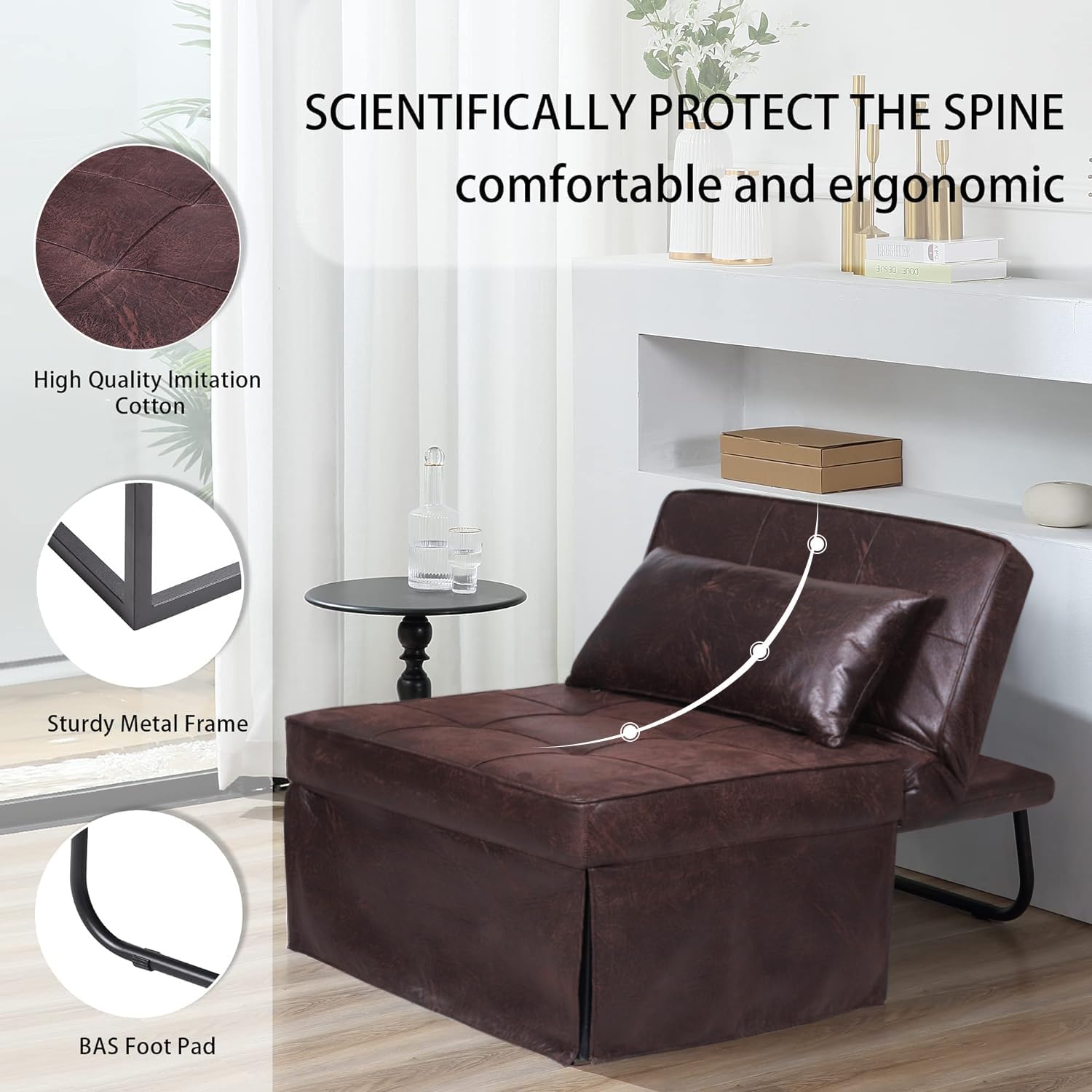 Sofa Bed, 4 in 1 Multi-Function Folding Ottoman Breathable Linen Couch Bed with Adjustable Backrest Modern Convertible Chair for Living Room Apartment Office