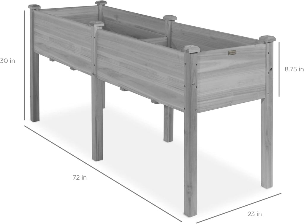 Best Choice Products 72x23x30in Raised Garden Bed, Elevated Wood Planter Box Stand for Backyard, Patio, Balcony w/Divider Panel, 6 Legs, 300lb Capacity - Natural