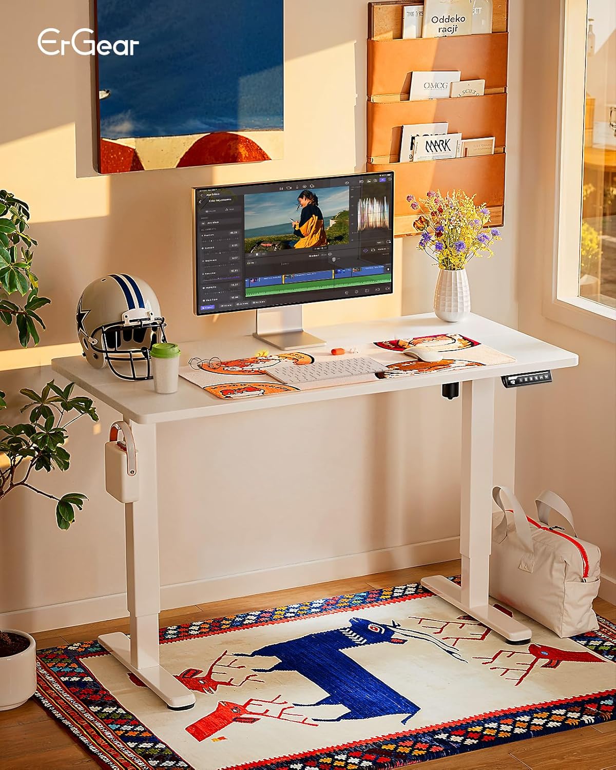 ErGear Height Adjustable Electric Standing Desk, 40 x 24 Inches Sit Stand up Desk, Memory Computer Home Office Desk (Light Vintage Brown)
