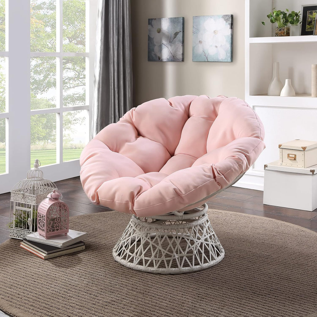 OSP Home Furnishings Wicker Papasan Chair with 360-Degree Swivel, Brown Frame with Brown Cushion