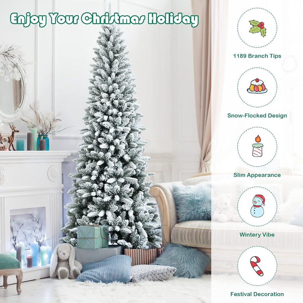 Goplus 7ft Artificial White Christmas Tree Xmas Pine Tree with Solid Metal Legs Perfect for Indoor and Outdoor Holiday Decoration